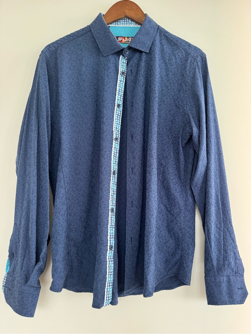 Men's Blue Long-Sleeve Casual Button-Down Shirt
